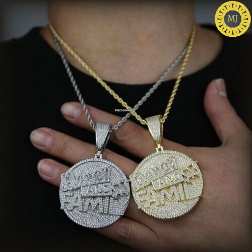 925 Silver Money And Family Luxury Round Disc Edition Pendant, Hip Hop Jewelry, Iced Out Pendant, Rope Chain, Never Fade or Rust, Shine