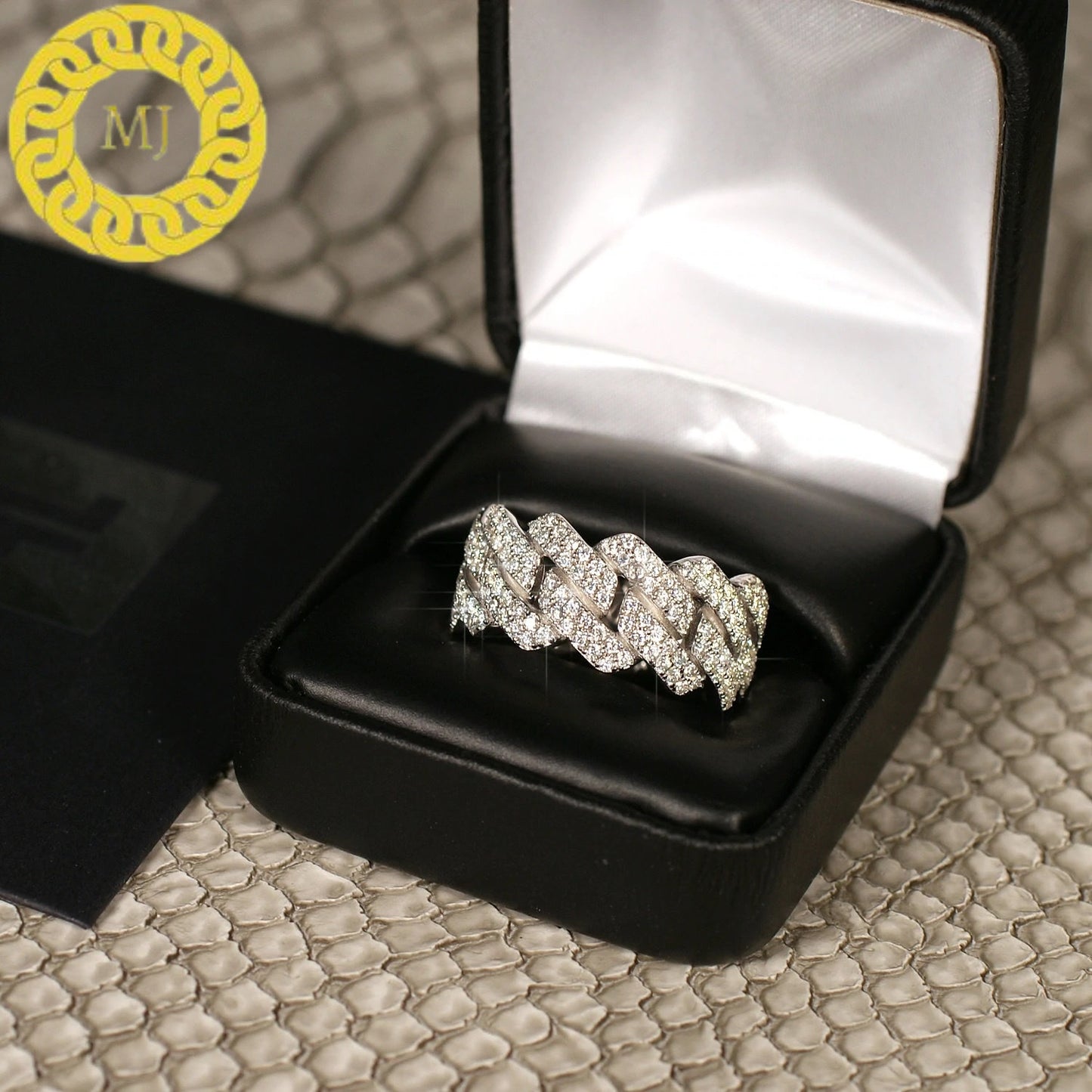 11 mm Moissanite Diamond Cuban link Ring, 925 Solid Silver Pave Cuban Ring Best Selling,Men's, Women's, Unisex Ring,iced Hiphop Cuban band