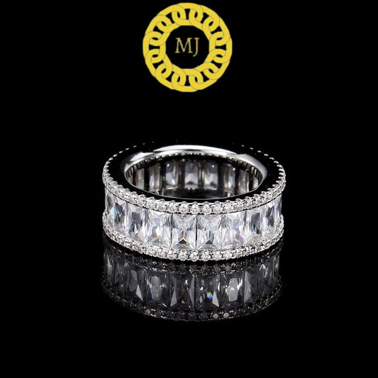 Unique men's Moissanite baguette Eternity band | men's band in Sterling Silver | 8mm Infinity band for men | Gifts for him| ICY Hiphop band