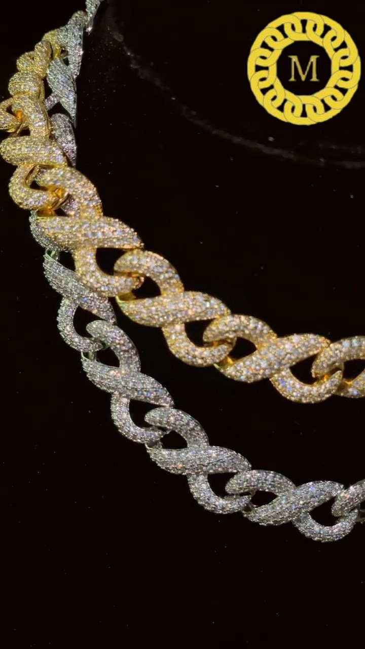 15 mm Infinity Cuban Chain VVS1 Moissanite With 14k White Gold Finished In Sterling Silver 925 , 18 - 26 Inch'' ,Pass The Diamond Tester