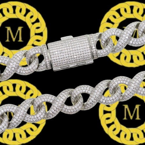 15 mm Infinity Cuban Chain VVS1 Moissanite With 14k White Gold Finished In Sterling Silver 925 , 18 - 26 Inch'' ,Pass The Diamond Tester