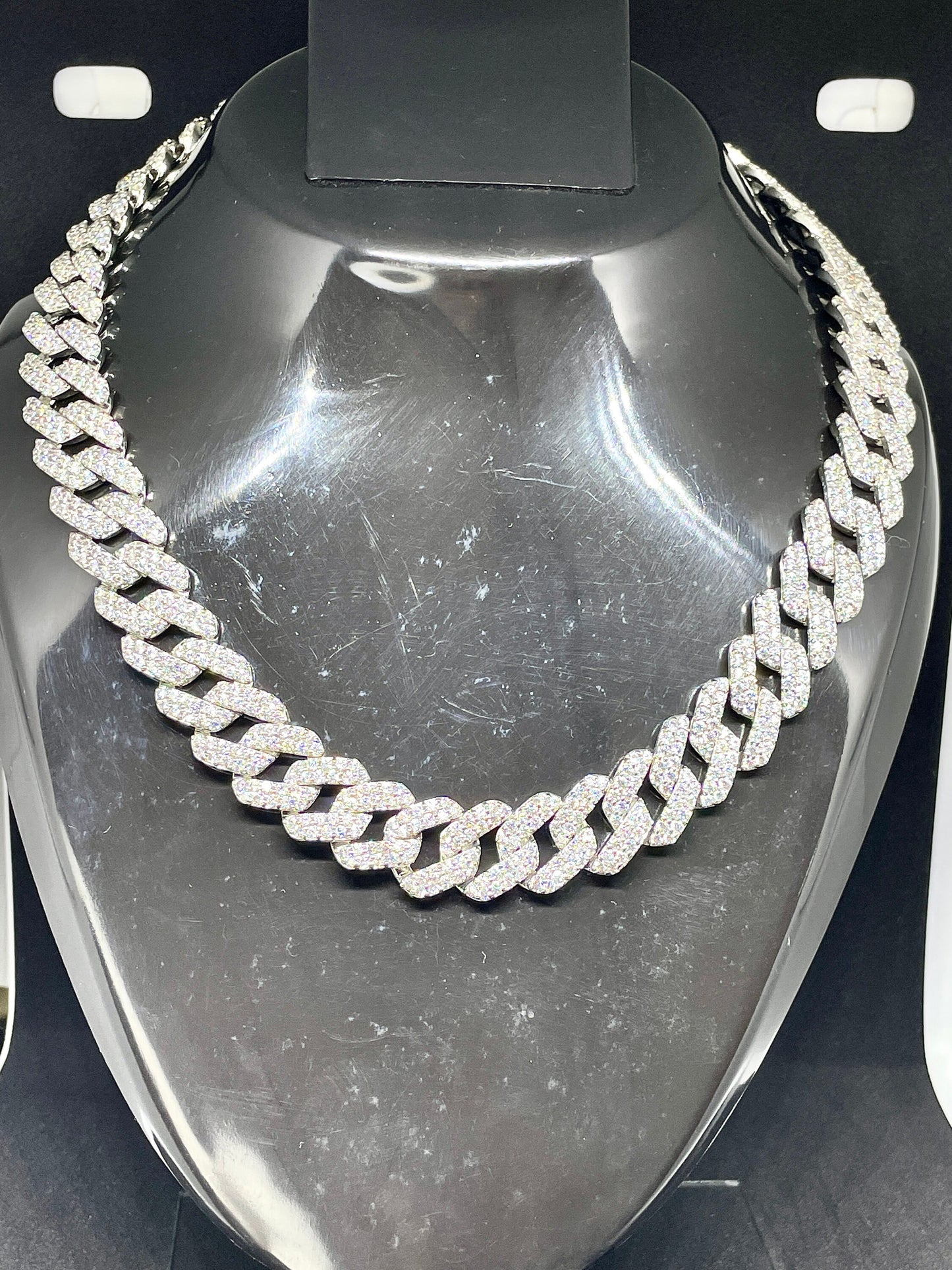 14MM VVS1 Moissanite Diamond Miami Cuban Chain With 14k White Gold Finished In Sterling Silver 925 , 16 - 26'' ,Pass The Diamond Tester