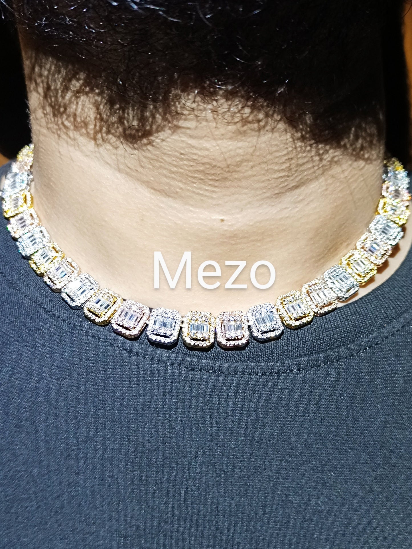 925 Silver Baguette Chain 12mm Men's Iced Diamond Necklace-Moissanite Necklace-Cool Rapper chain-three tone Necklace-Pass The Diamond Tester