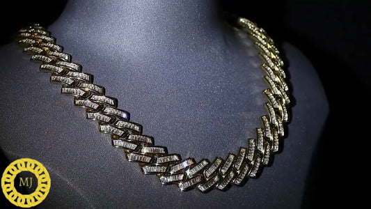VVS1 Baguette Moissanite Diamonds Pass Tester | Miami Cuban Chain | 18mm 16-28” Fine Quality Box Clasp | HipHop Necklace|HeavyCuban Necklace