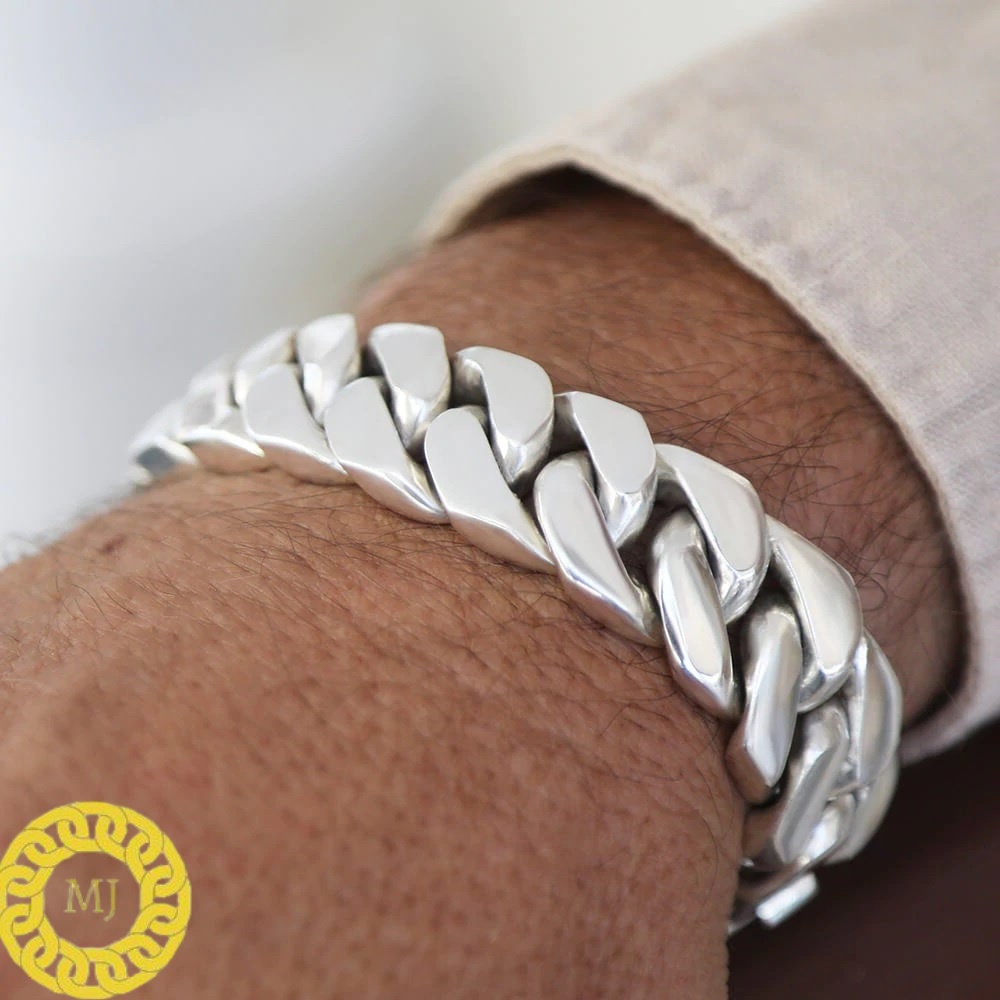 Sterling Silver 15 mm Cuban Link Bracelet, Cuban Chain, Heavy 925 Silver Men's Bracelet, Gift for him , Cuban bracelet men, men's bracelet