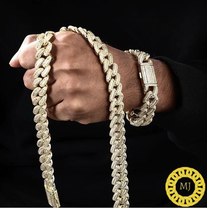 16MM VVS1 Moissanite Icedout baguette cut Cuban Chain With 14k White Gold Finished In Sterling Silver 925, 16 - 26'',Pass The Diamond Tester