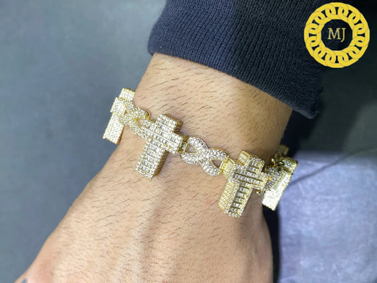 VVS1 Diamond Cross Bracelet | VVS1 Quality Baguette Moissanite Diamond | Pass Diamond Tester | Heavy Quality 925 Sterling Silver 6-8"