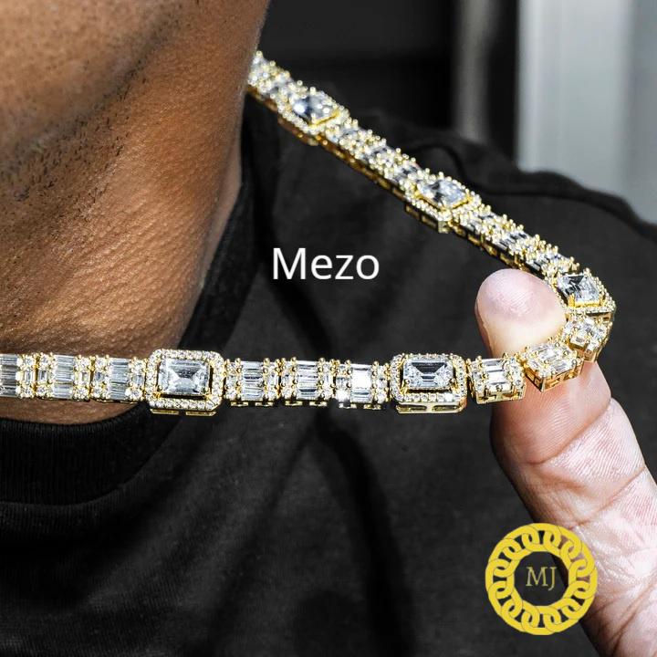 Iced Out Emerald cut Moissanite Diamond Tennis chain ,Mens Iced out cluster Baguette Chain Hip hop, 925 Solid Silver Tennis Necklace,