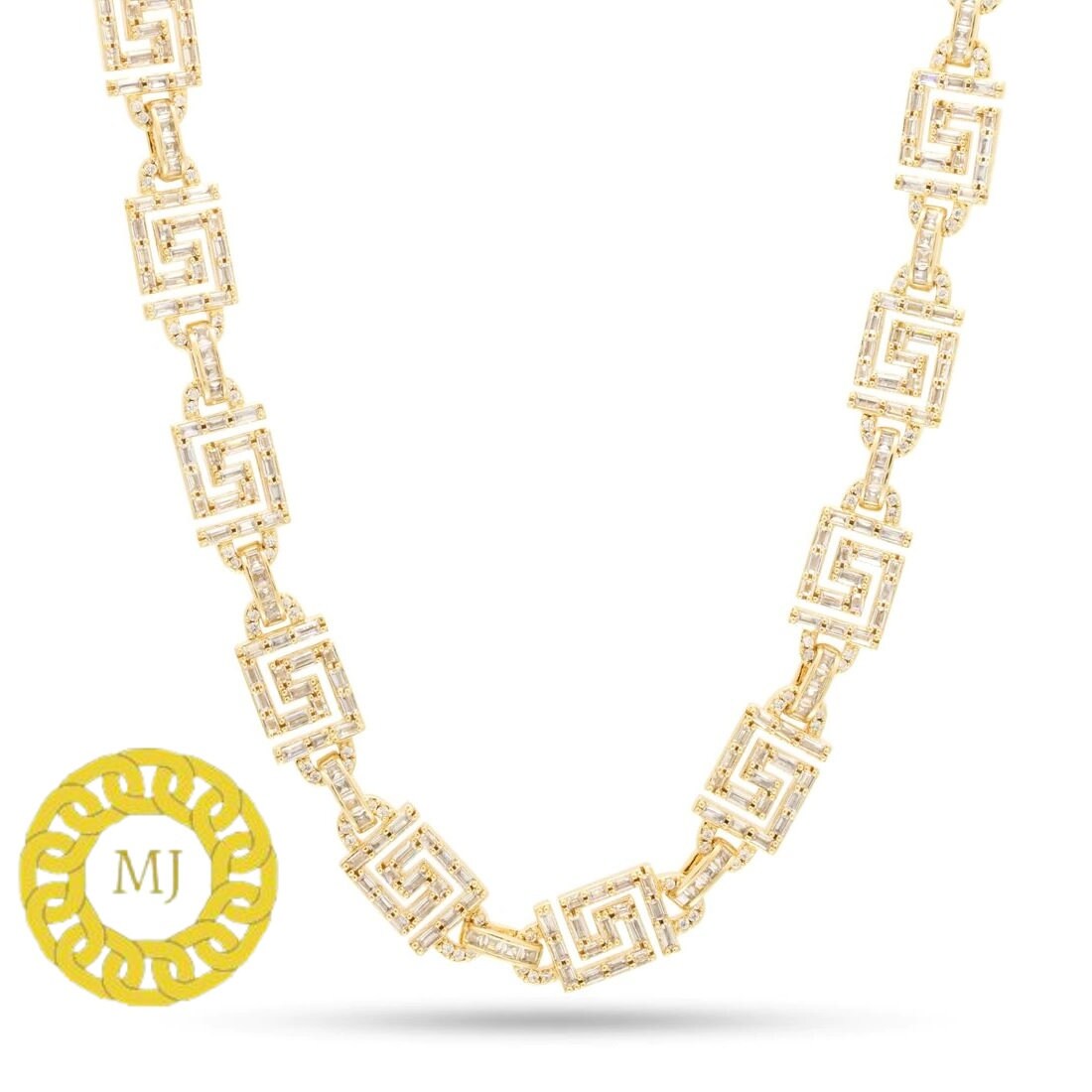 VVS1 Real Moissanite Diamonds Pass Tester | Miami Baguetta Greek Key Unique Chain | 10mm 16-28” | Fine Quality Box Clasp HipHop Necklace