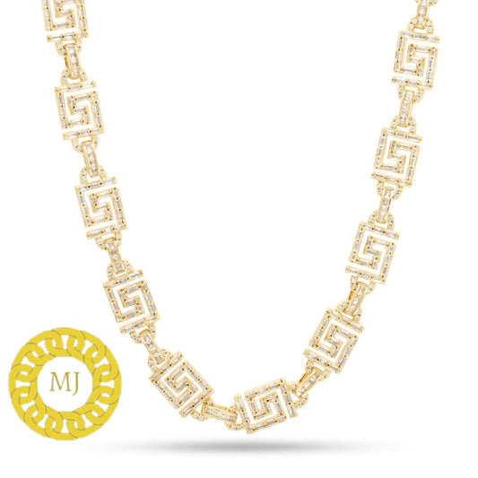 VVS1 Real Moissanite Diamonds Pass Tester | Miami Baguetta Greek Key Unique Chain | 10mm 16-28” | Fine Quality Box Clasp HipHop Necklace