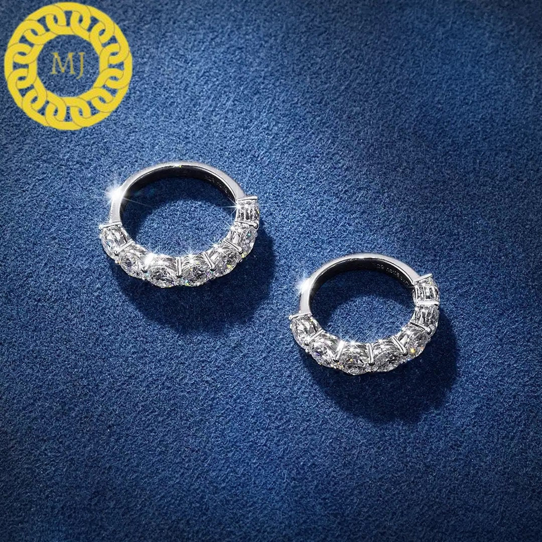 7 Stone 5mm VVS Moissanite Ring - 7 Stone 5mm Diamond Ring - Diamond/ Moissanite Half Eternity Ring - 5mm Wedding Band - Anniversary Gift