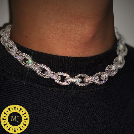 12MM Rolo Cuban Chain | 14K Yellow Gold Finished in 925 Solid Silver | VS1 Quality Moissanite | 16-28 Inches, pass diamond Tester ,Icy chain