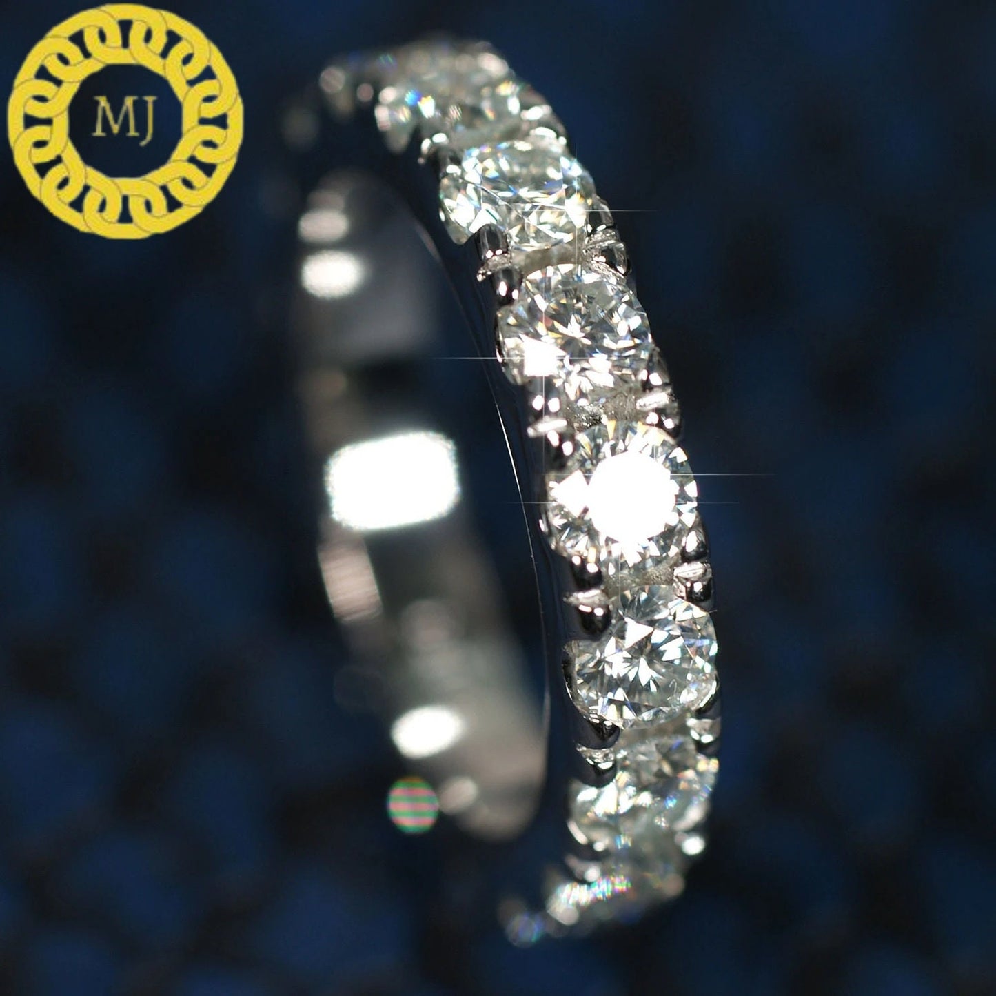 4 MM Round Cut Colourless Moissanite Eternity Band, Diamond infinity Band, Stackable Band, Bridal Ring Set, Gifts for Her and him