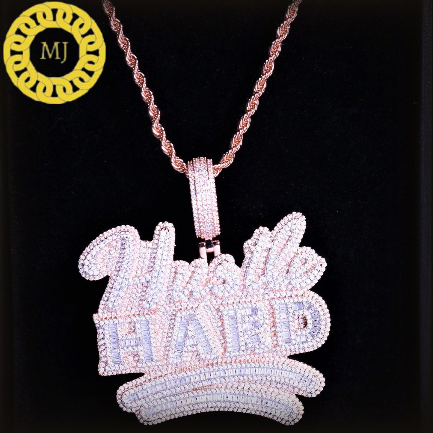 Baguette big hustle hard pendent NEW Hustle Hard Popular Name Pendant ,Iced Out Hip Hop Jewelry,Rap, Rapper, Diamond Covered Free Rope Chain
