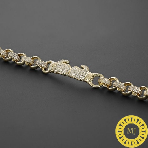 Double boxing glove Bracelet | VVS1 Moissanite Diamonds Studded |Rolo Bracelet-8 mm wide 6-9 Inch" | 18k Gold plated Iced Out Bracelet