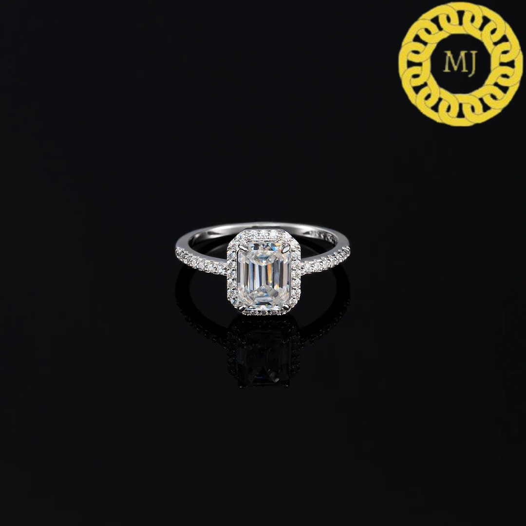 2.2 Ct Halo Emerald Cut Moissanite Ring, VVS1 D colour GRA certified Moissanite ,Emerald Cut Engagement Ring, Emerald Cut Solitaire