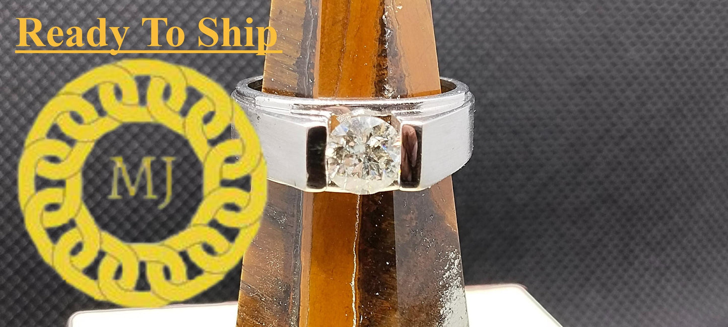 Natural Diamond Men's ring-Round Diamonds-18k Solid Gold-Solitaire diamond men Band-April birthstone ring-Engagement Ring-gents Diamond ring