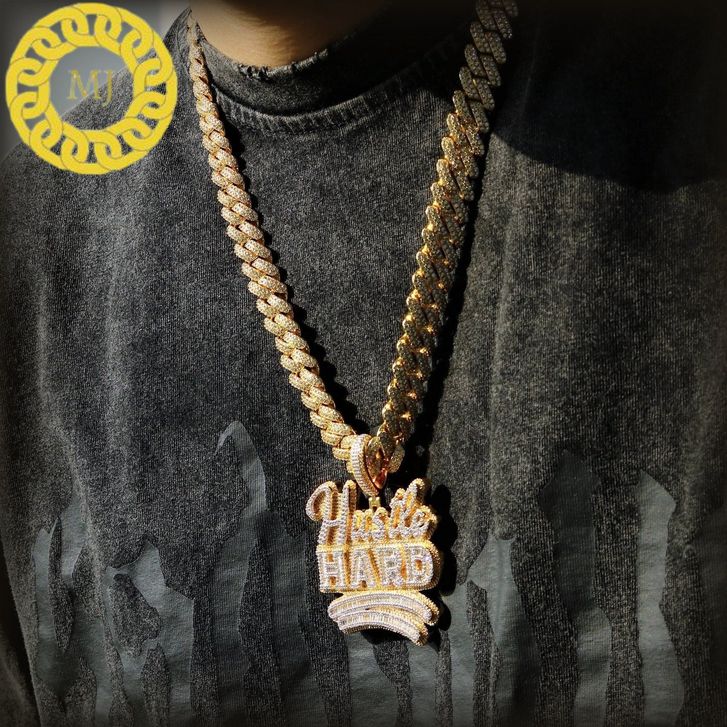 Baguette big hustle hard pendent NEW Hustle Hard Popular Name Pendant ,Iced Out Hip Hop Jewelry,Rap, Rapper, Diamond Covered Free Rope Chain