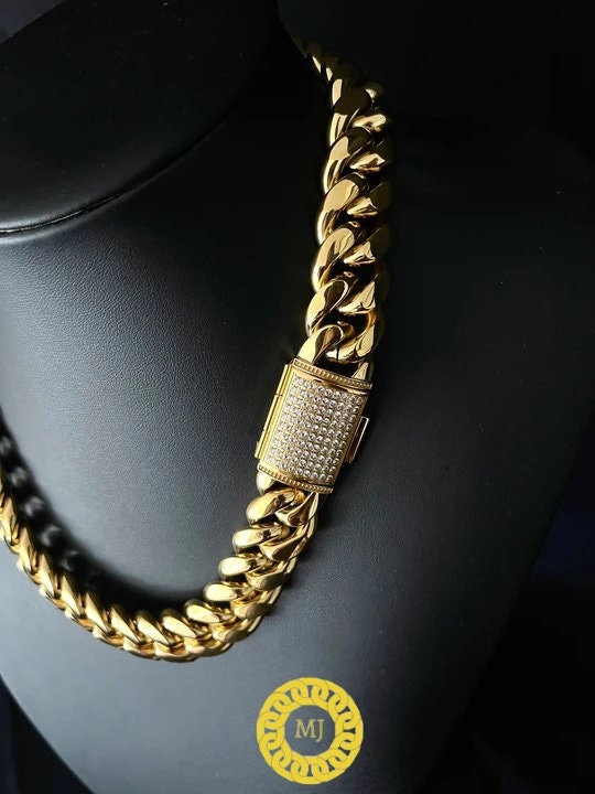 Solid 925 Sterling Silver Chain Men's Heavy 18mm Miami Cuban Link Chain Necklace, Ice Out Lock Hip Hop VVS quality stone, Box Clasp