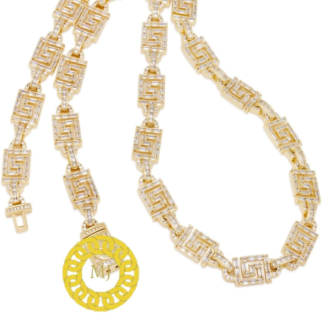 VVS1 Real Moissanite Diamonds Pass Tester | Miami Baguetta Greek Key Unique Chain | 10mm 16-28” | Fine Quality Box Clasp HipHop Necklace
