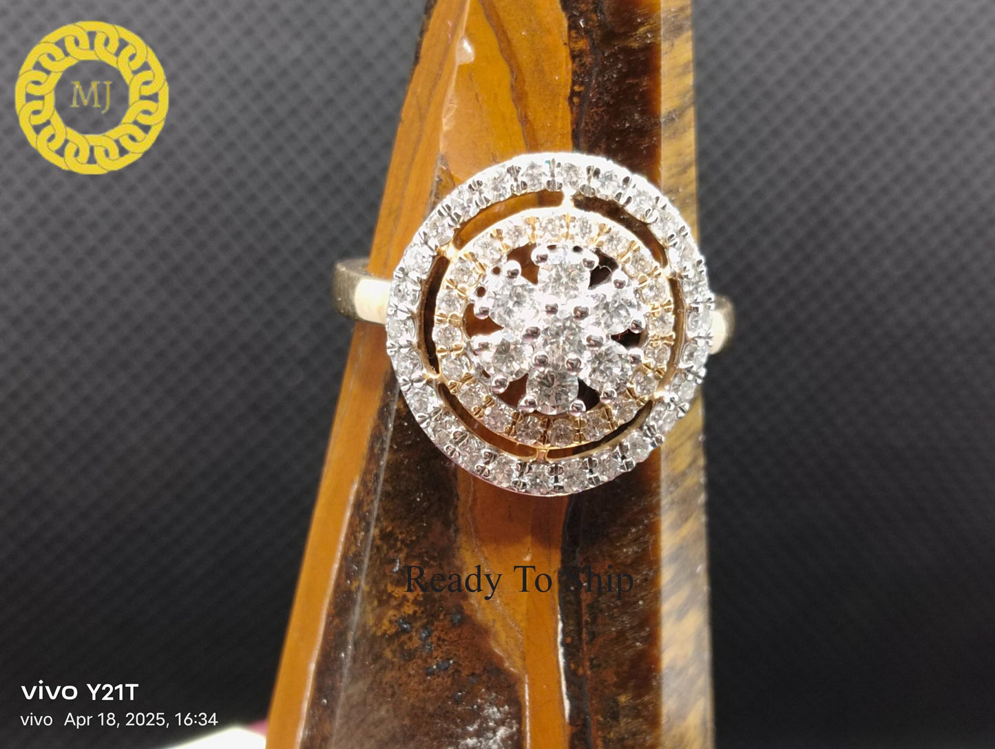 Natural Diamond Cluster ring-Round Diamonds- 14k Solid Gold ring -woman ring-April birthstone ring-Engagement Ring-White Diamond ring