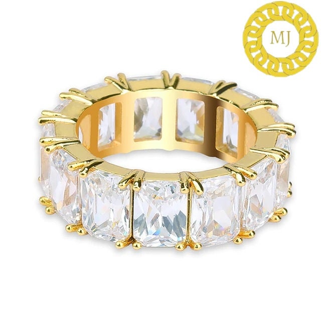 8mm 925 Sterling Silver Emerald Cut Baguette Eternity Ring VVS Moissanite Iced Out Rings,Icy infinity band, Rapper ring,Hiphop band