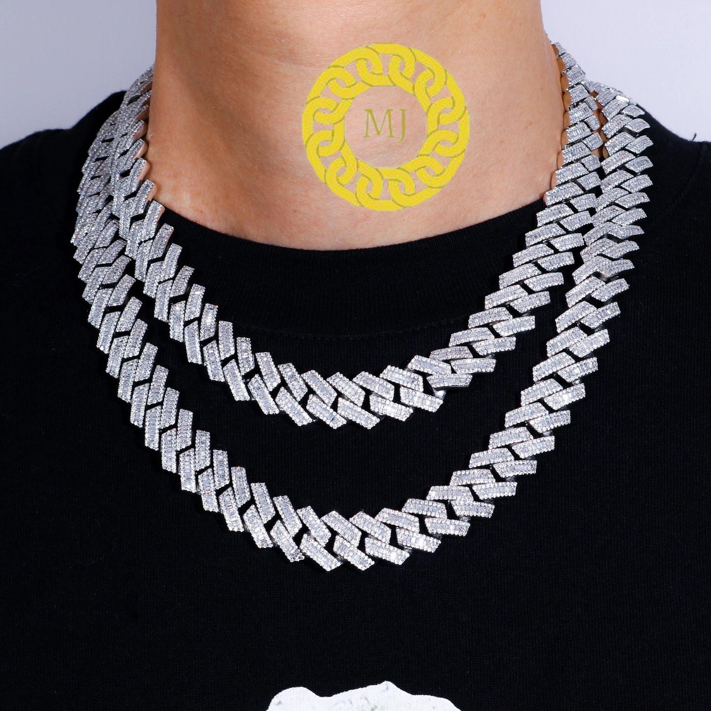 16MM VVS1 Moissanite Icedout baguette Cuban Chain With 14k White Gold Finished In Sterling Silver 925, 16 - 28'',Pass The Diamond Tester