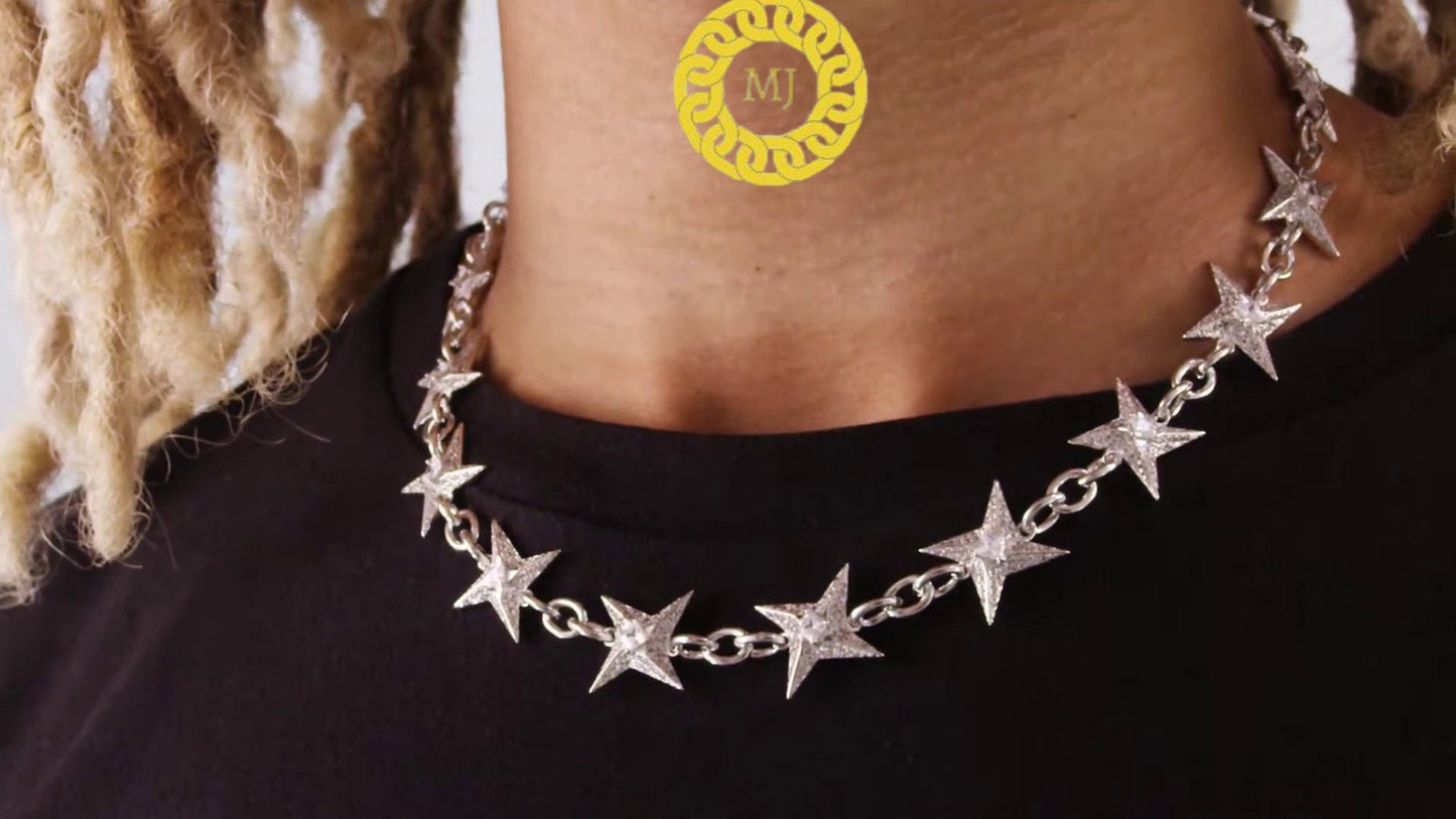 Heavy Solid 925 Sterling Silver 15MM Width Chain Fully Iced Out Genuine Moissanite Diamond/Unisex Chain/SHURIKEN CABLE CHAIN/Hip Hop Chain