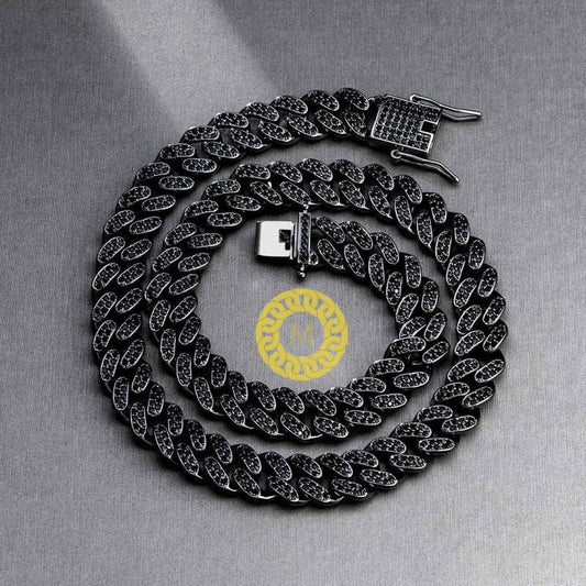 12mm Black VVS1 Quality Moissanite Cuban chain | 925 Solid Sterling Silver | Silver Oxidised | Cuban Curb Link Chain | Special Box Closure