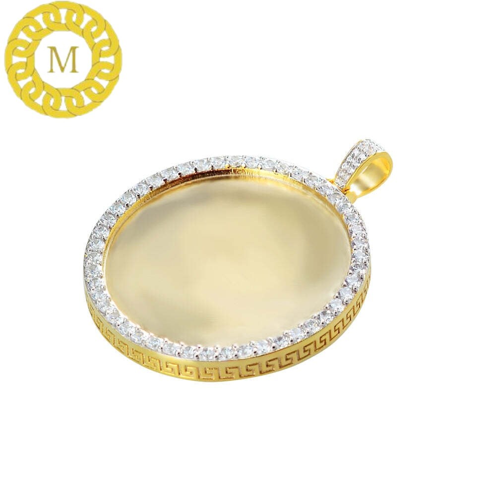 Customize Photo Pendant in Real Moissanite Diamonds For Men's and Women's/ 14k Yellow Gold Plated Silver/ Custom Photo, Passing any Tester
