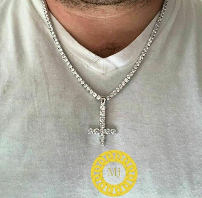 5 MM VVS Moissanite Diamond Cross Pendant, upside down cross Silver Pendant For Men & Women, Charm Pendant,Wedding Pendant, Anniversary gift