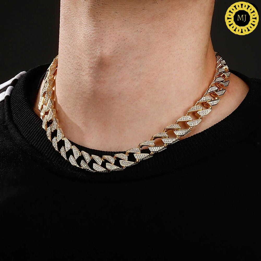 Heavy Solid 925 Sterling Silver Men's VVS1 Moissanite Diamonds Studded Cuban Chain,Icedout Rapper chain,12mm wide,Marquise Quality Box Clasp