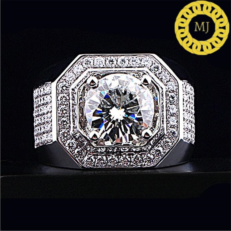 Luxury & Gorgeous Moissanite Ring for Men D Color, Men's Ring，Sterling Silver Engagement ring for Men Men‘s bands, super Icedout ring