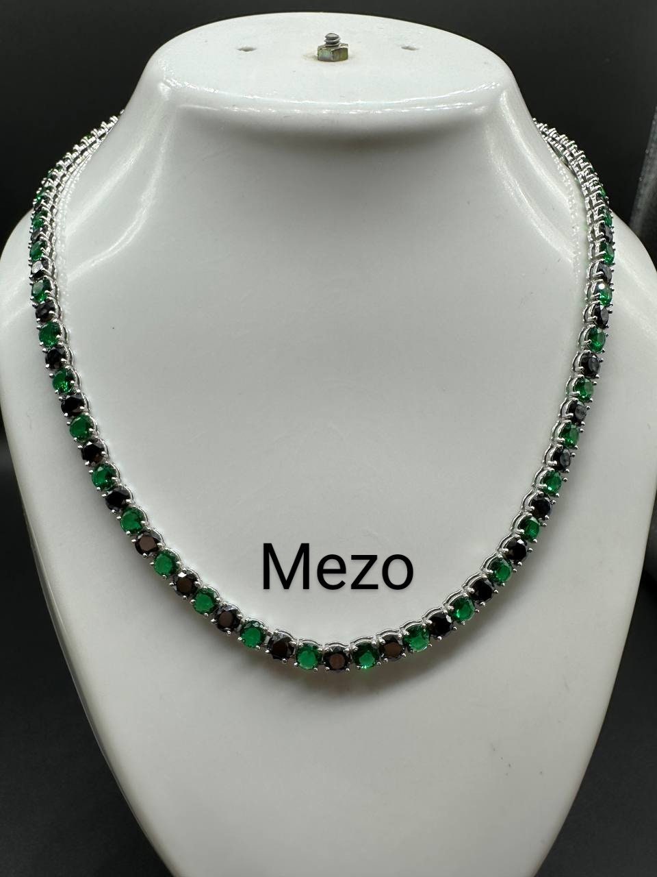 Emerald and black diamond Tennis Necklace,SOLID 14 k Gold Iced Out Tennis Chain Single Row 16"-30",Black and green unique Necklace
