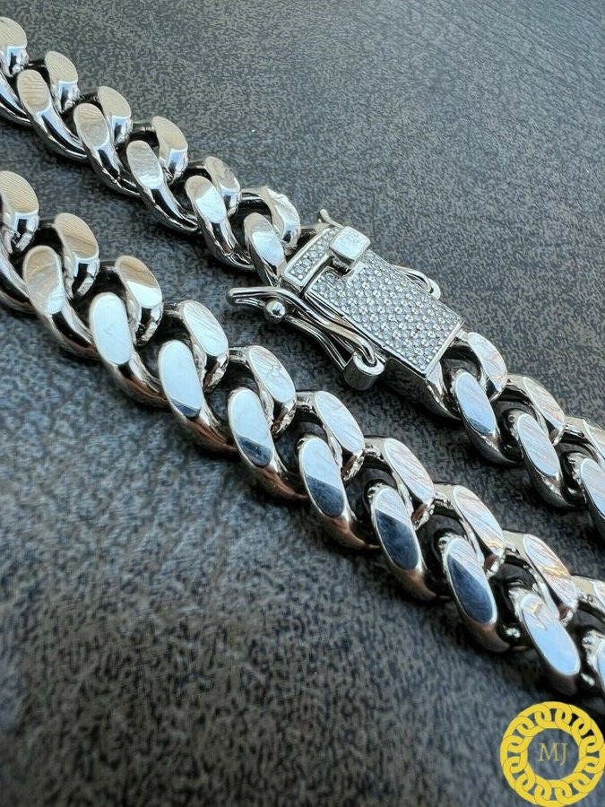 Cuban Curb Link Chain |Rapper Chain|925 Solid Sterling Silver| VVS1 Quality Moissanite | Passes Diamond Tester| Icedout Box Clasp | 5-10.5MM