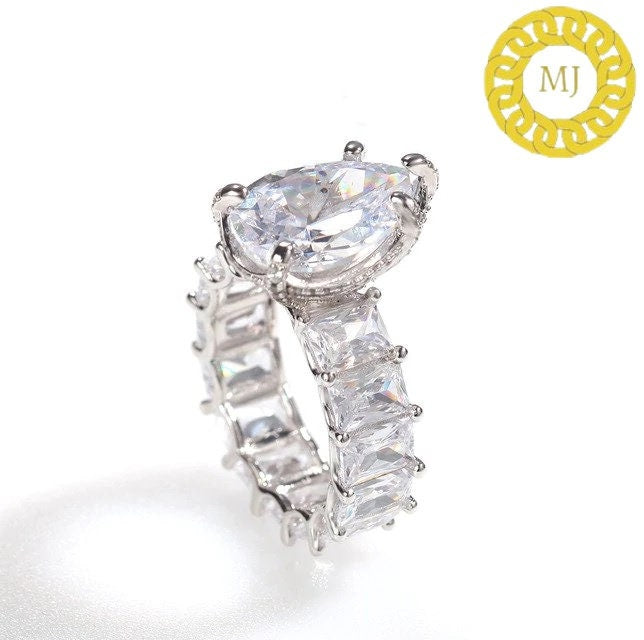 17mm Pear Colorless Moissanite Hidden Halo Engagement Ring in silver,icy crushed  Wedding Ring, Promise Ring, Anniversary Gift for Women