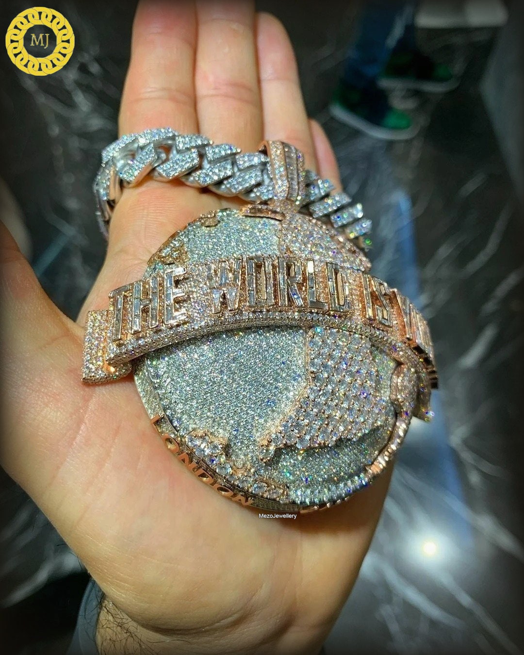Custom Fully Iced Round Letter Pendant /VVS Moissanite Diamond Round Diamond / 3D ice Out /World is Yours Pendant 925 Sterling Silver 3 inch