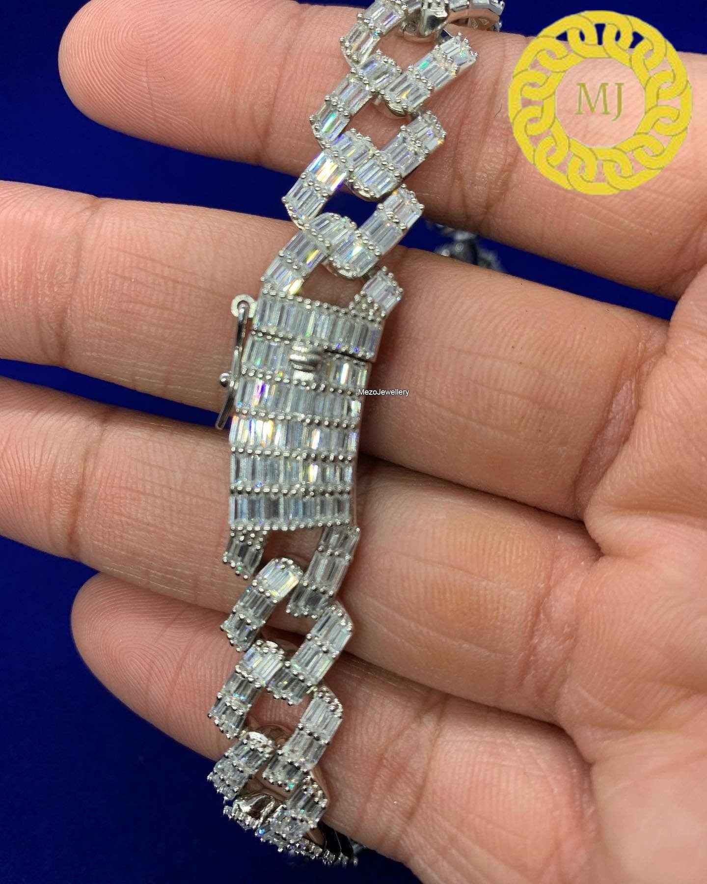 11mm Cuban Link Chain | VVS1 Quality Baguette Moissanite Diamond | Heavy 925 Sterling Silver | White Gold Plated | Gift For Men and Women |