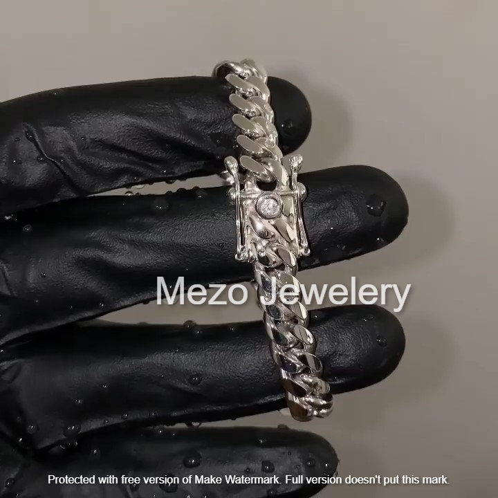 Cuban Link Bracelet with diamond on Clasp,Silver 925 Curb Link Bracelet,10mm Sterling Silver Cuban Link Bracelet,Men bracelet Women Bracelet
