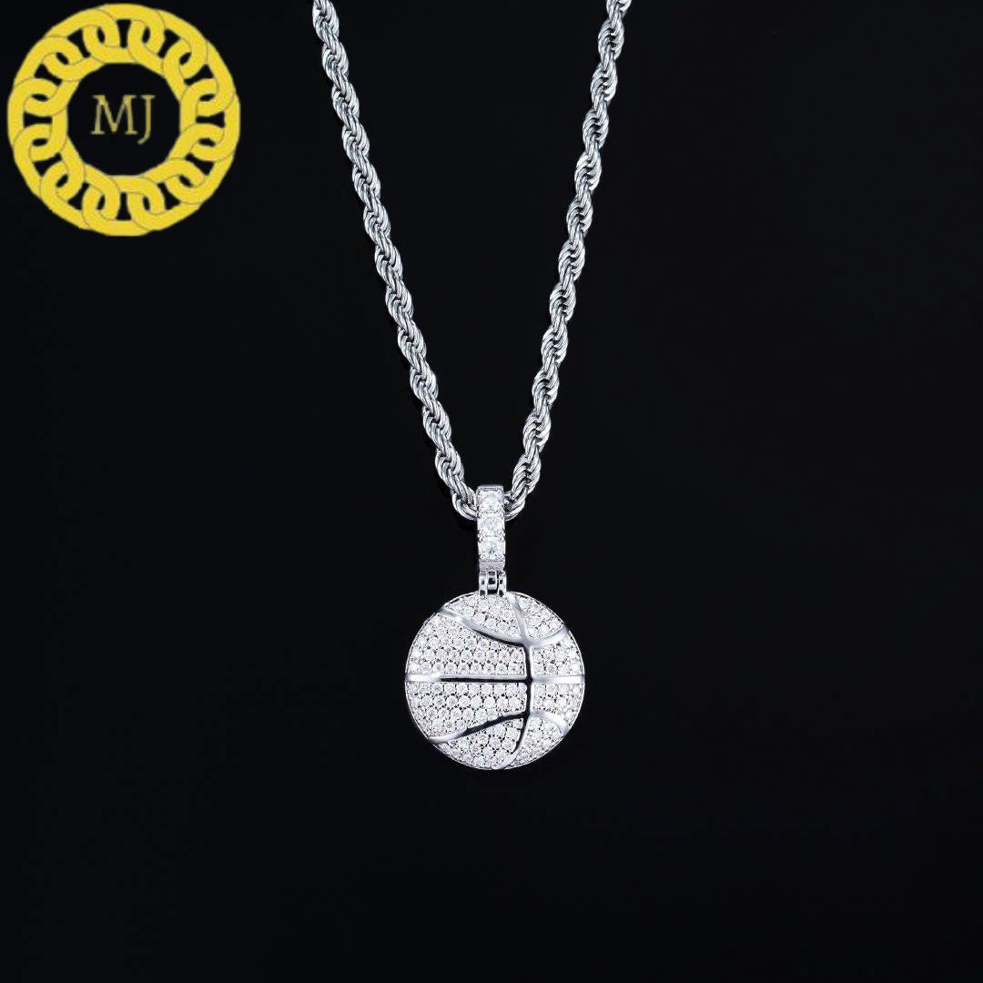 Iced out Basketball Pendant Charm Sports Pendant Iced Icy Basketball Silver pendant Hiphop Moissanite Diamond Pendant,basketball Pendants