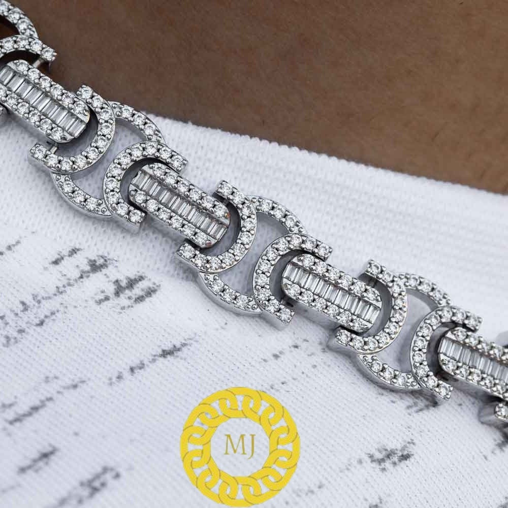 10 MM Flat Byzantine Chain VVS1 Moissanite Diamond In Sterling Silver 925 , 16 - 28'' ,Baguettes diamond Bling chain,Pass The Diamond Tester