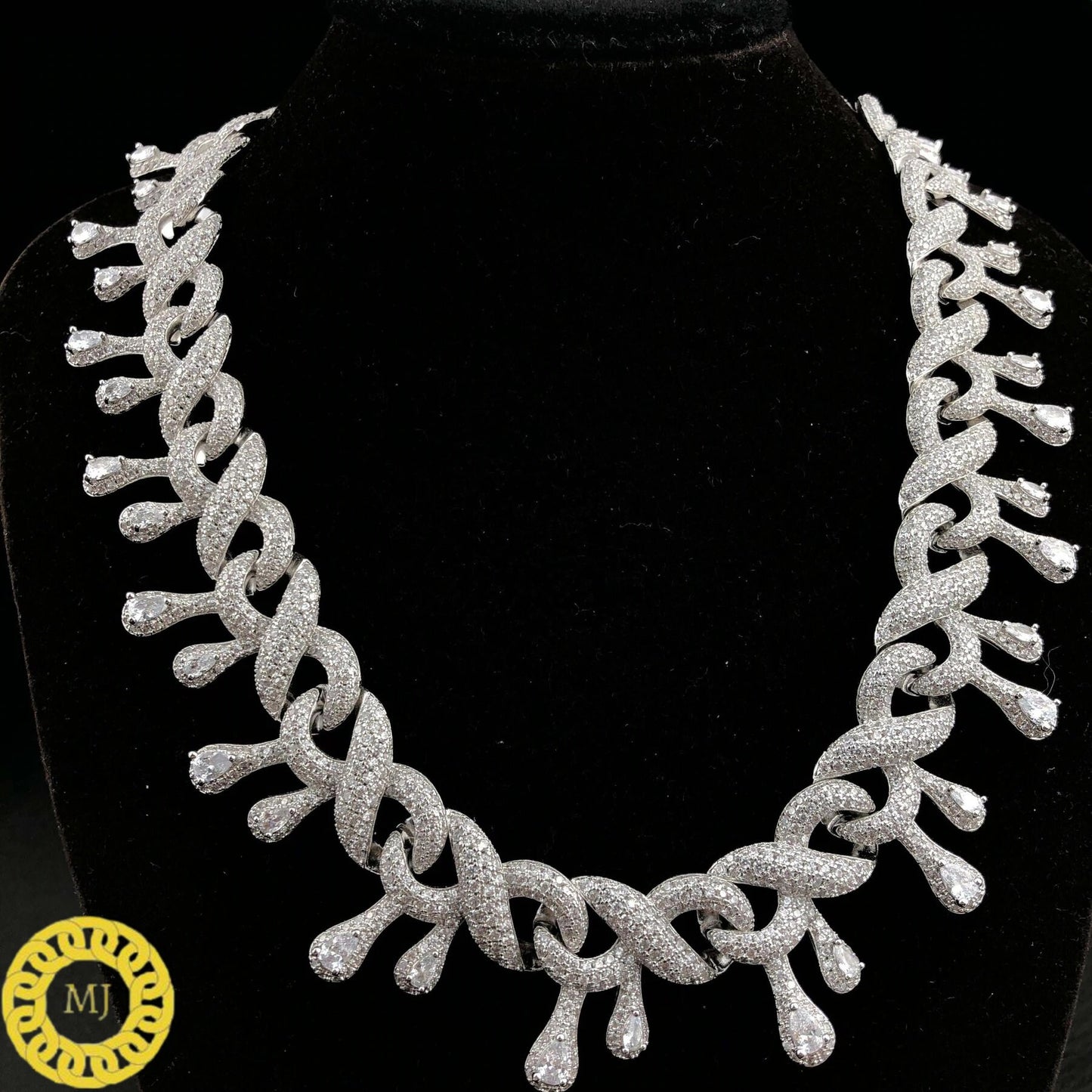 15MM Infinity Drip Cuban Curb Chain | Pear shape moissanite | 925 Solid Sterling Silver | 14k White Gold Plated | VVS1 Quality Moissanite