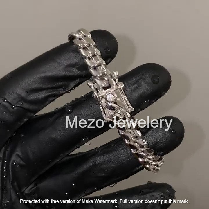 Cuban Link Bracelet with diamond on Clasp,Silver 925 Curb Link Bracelet,10mm Sterling Silver Cuban Link Bracelet,Men bracelet Women Bracelet