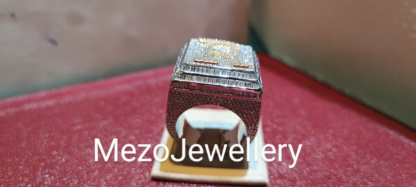 Iced "R" Letter Ring, Moissanite diamond Championship Ring, Custom Logo Ring, Custom Alphabet Letter Ring, Hip Hop Ring, big 925 Silver ring