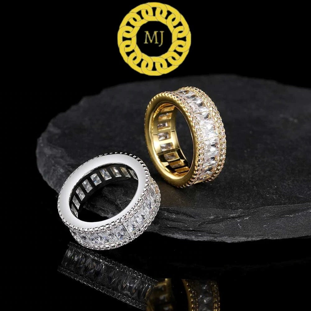 Unique men's Moissanite baguette Eternity band | men's band in Sterling Silver | 8mm Infinity band for men | Gifts for him| ICY Hiphop band