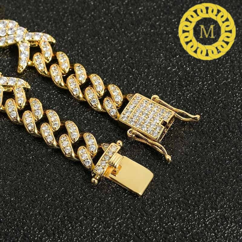 12mm barb wire cuban link chain With 14k White Gold Finished In Sterling Silver 925, VVS1 Moissanite,16"-28'' ,Pass The Diamond Tester