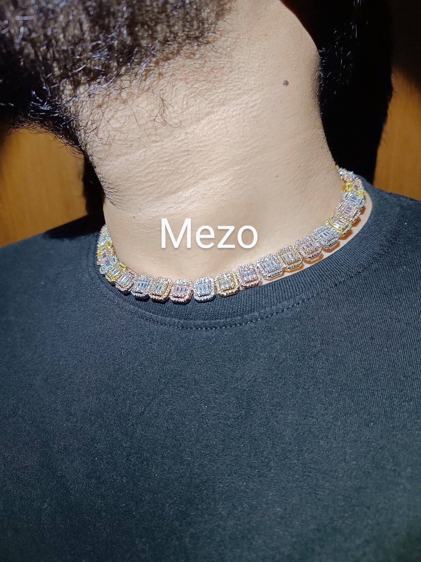925 Silver Baguette Chain 12mm Men's Iced Diamond Necklace-Moissanite Necklace-Cool Rapper chain-three tone Necklace-Pass The Diamond Tester