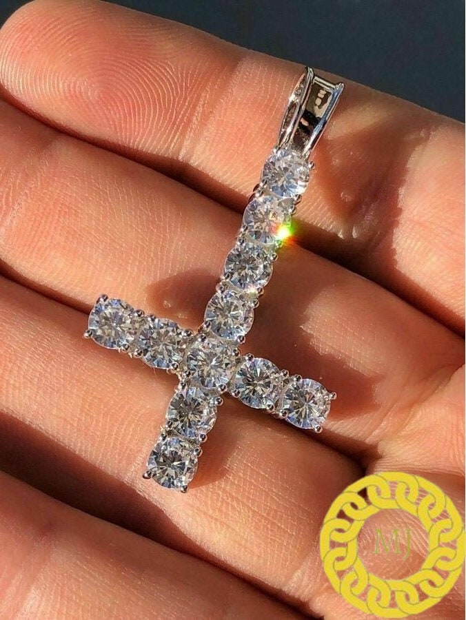 5 MM VVS Moissanite Diamond Cross Pendant, upside down cross Silver Pendant For Men & Women, Charm Pendant,Wedding Pendant, Anniversary gift