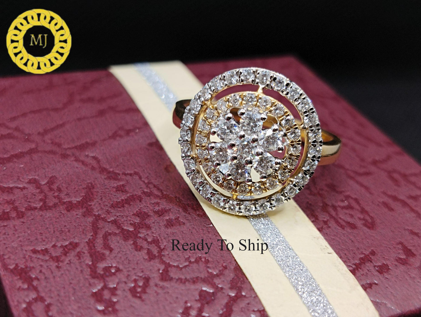Natural Diamond Cluster ring-Round Diamonds- 14k Solid Gold ring -woman ring-April birthstone ring-Engagement Ring-White Diamond ring