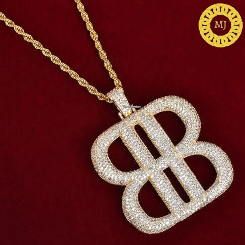 925 Silver Icy "BB" Moissanite Diamond, Iced Out "BB" Moissanite Diamond Pendant,Streetstyle Diamond Pendant,Dope Moissanite Diamond Jewelry